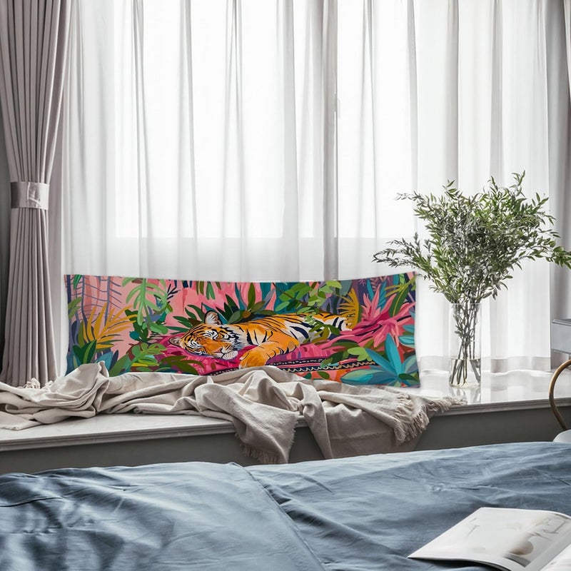 Exqcom Store Maximalist Tiger Body Pillow Covers 20x54, Preppy Room Decor, Tropical Trendy Colorful Tiger Animal Long Body Pillow Case Cover with Hidden Zipper for Women Adults Girls - Image 5